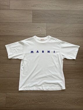 Marni White Tee with Royal Blue Lettering